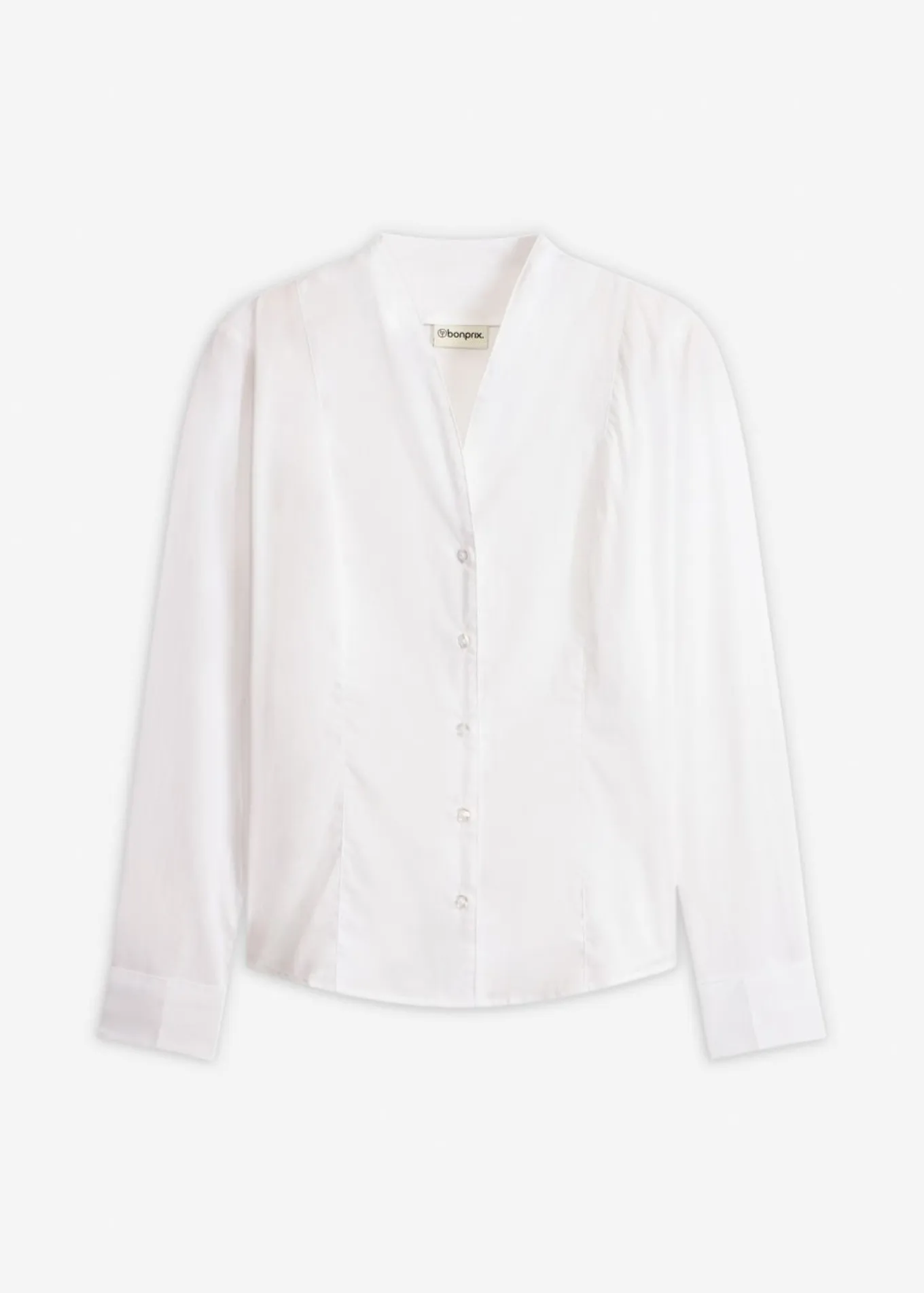 Blusa elástica de popelín con cuello chimenea y ligera transparencia