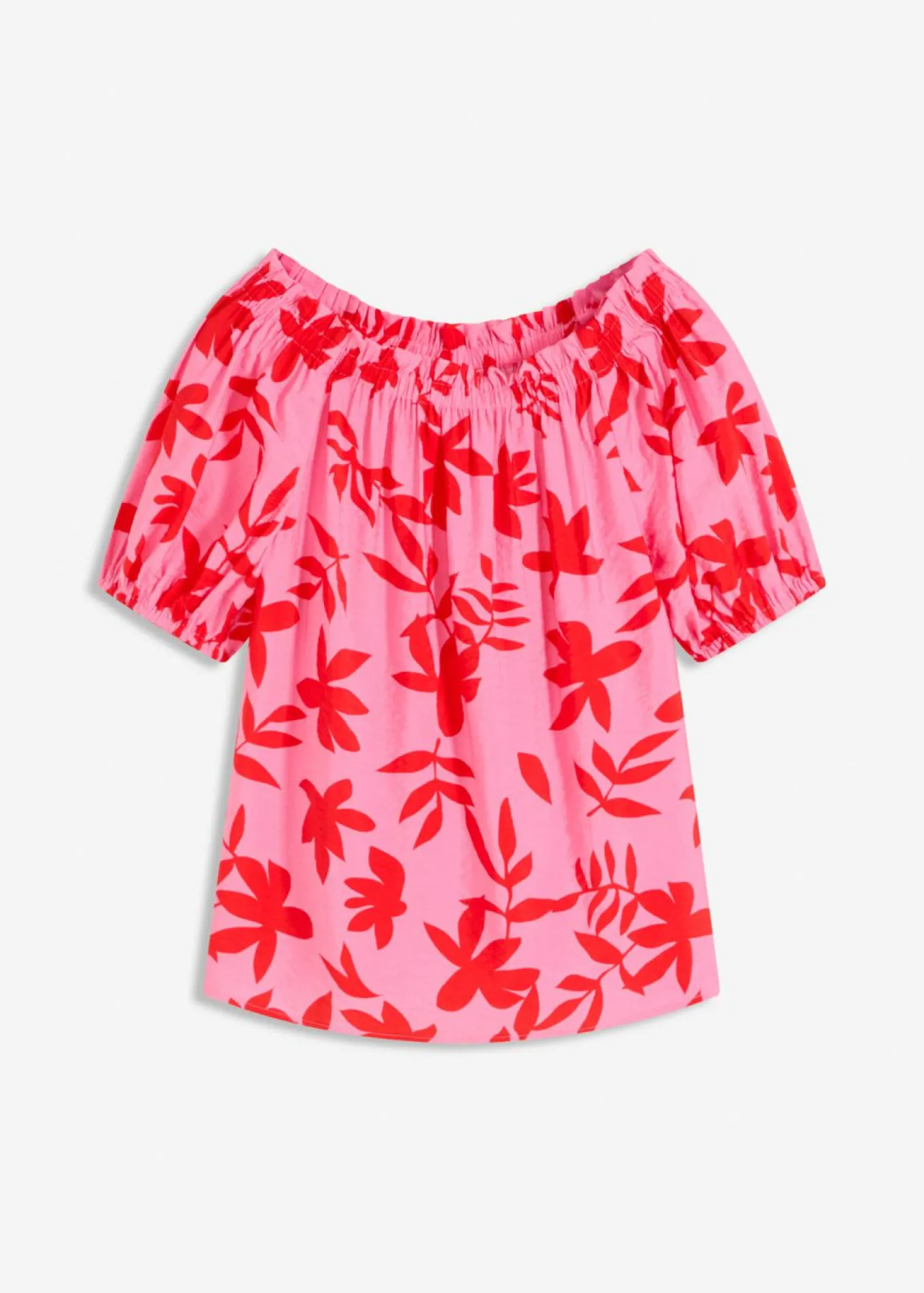 Blusa estampada de mezcla de viscosa fina con escote bañera