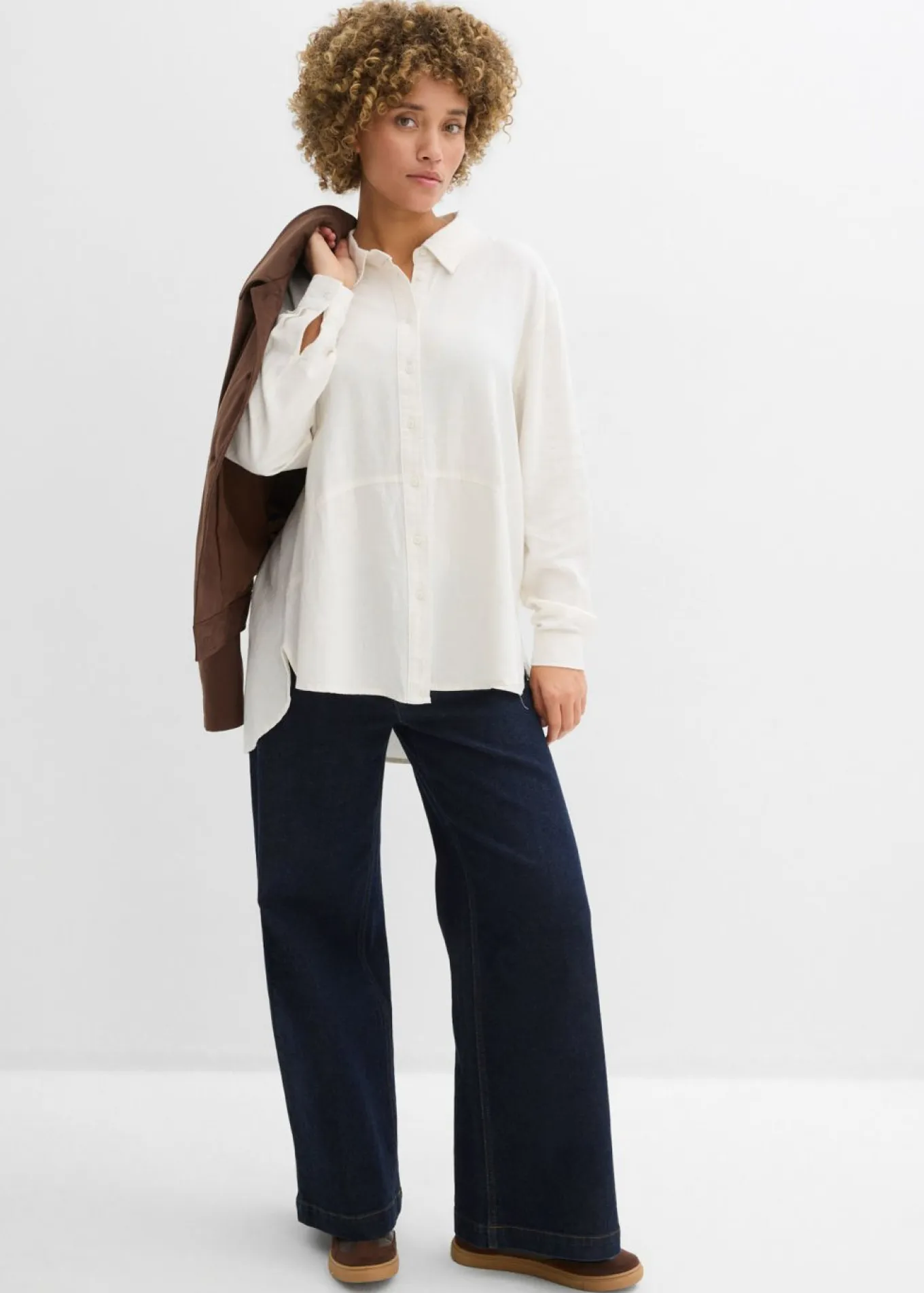 Blusa holgada de mezcla de lino