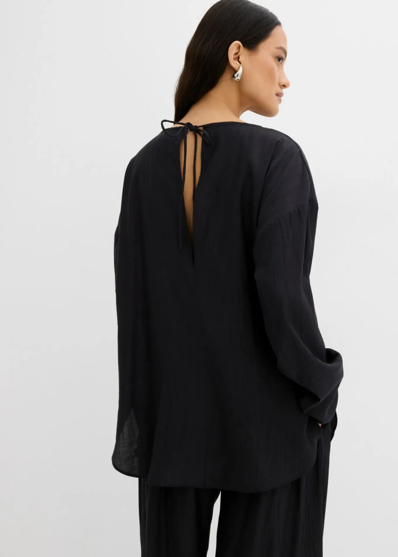 Blusa holgada tipo túnica de mezcla de viscosa arrugada con estructura