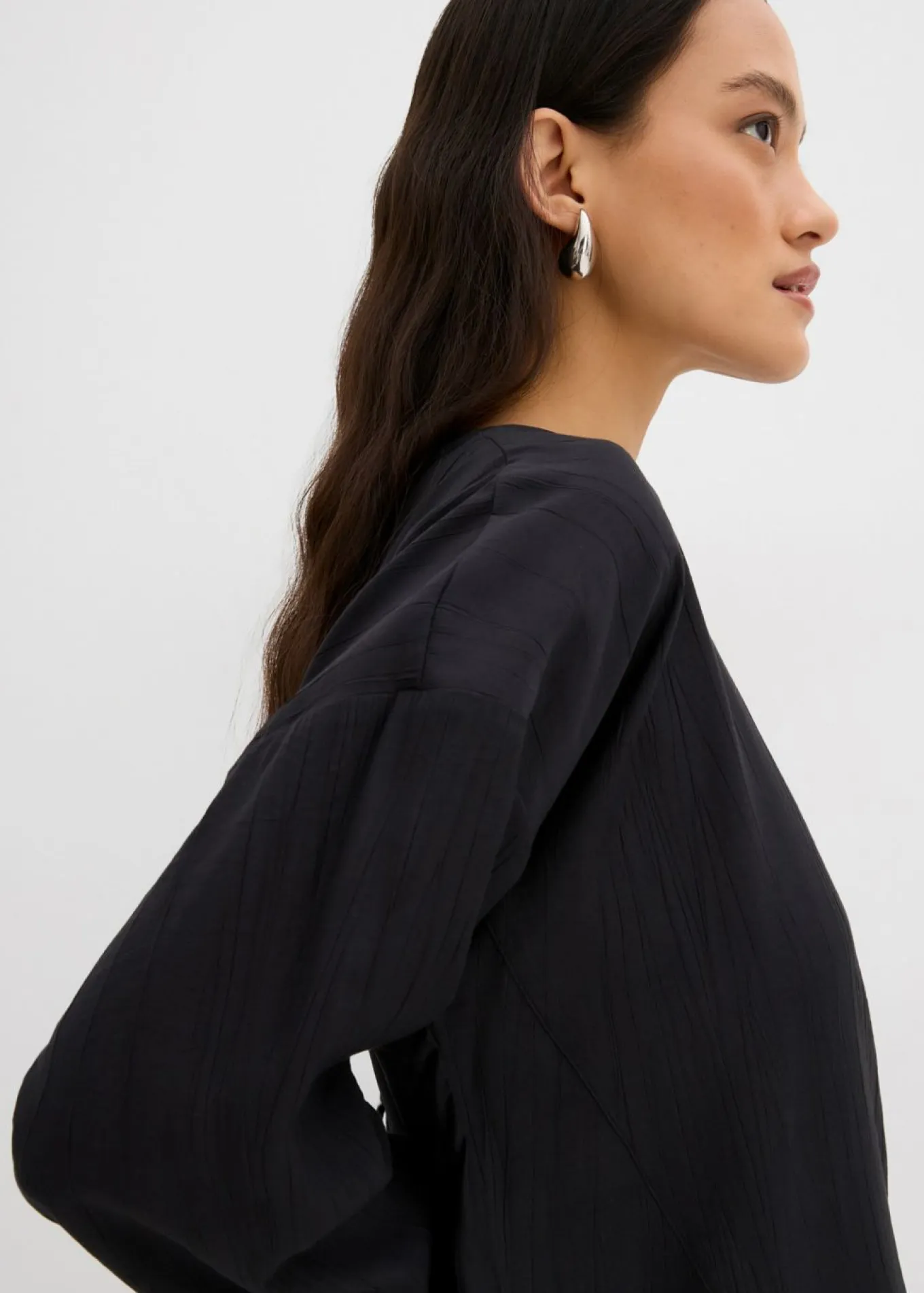 Blusa holgada tipo túnica de mezcla de viscosa arrugada con estructura