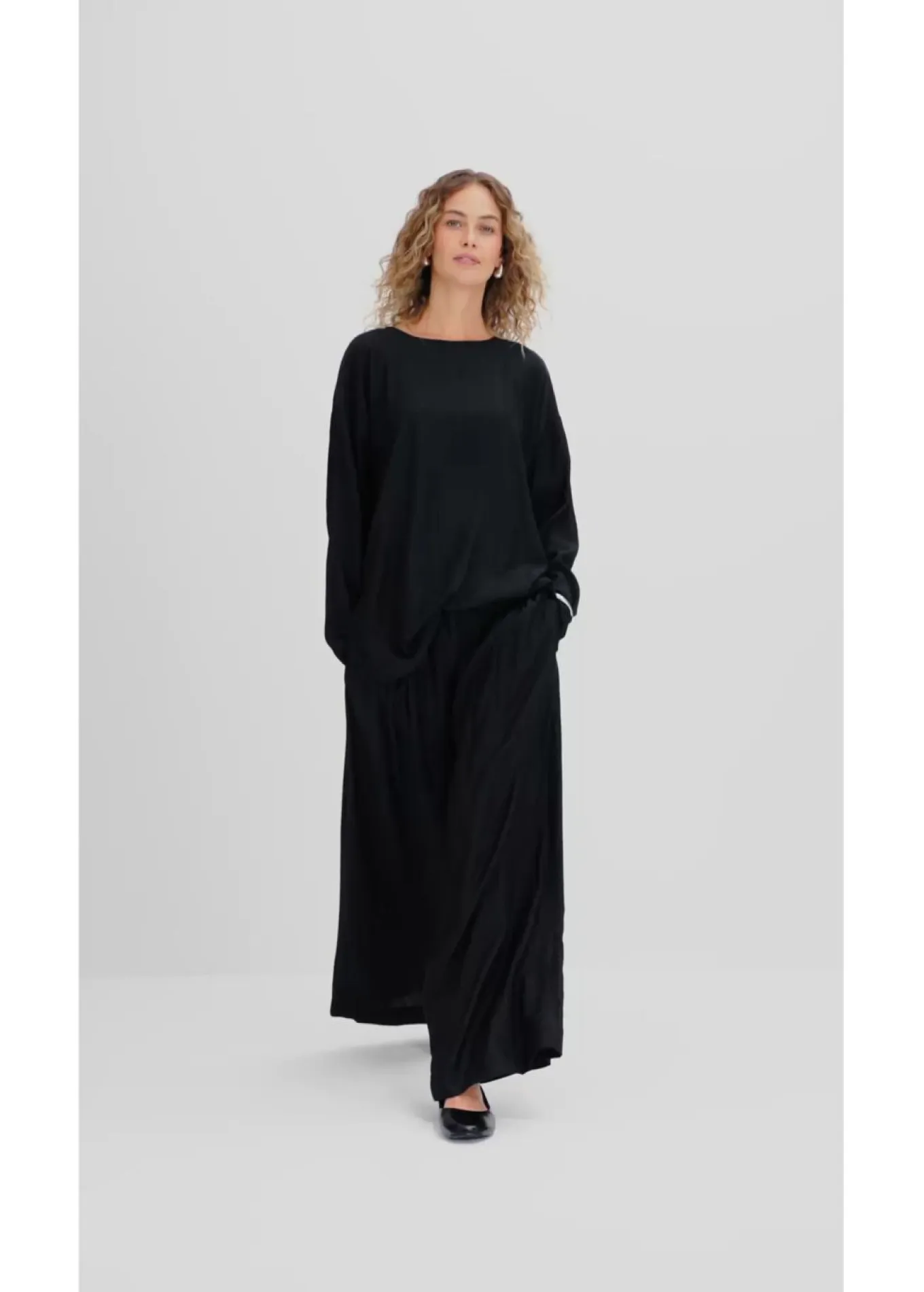 Blusa holgada tipo túnica de mezcla de viscosa arrugada con estructura