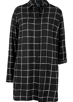 Blusa larga de cuadros con bolsillos