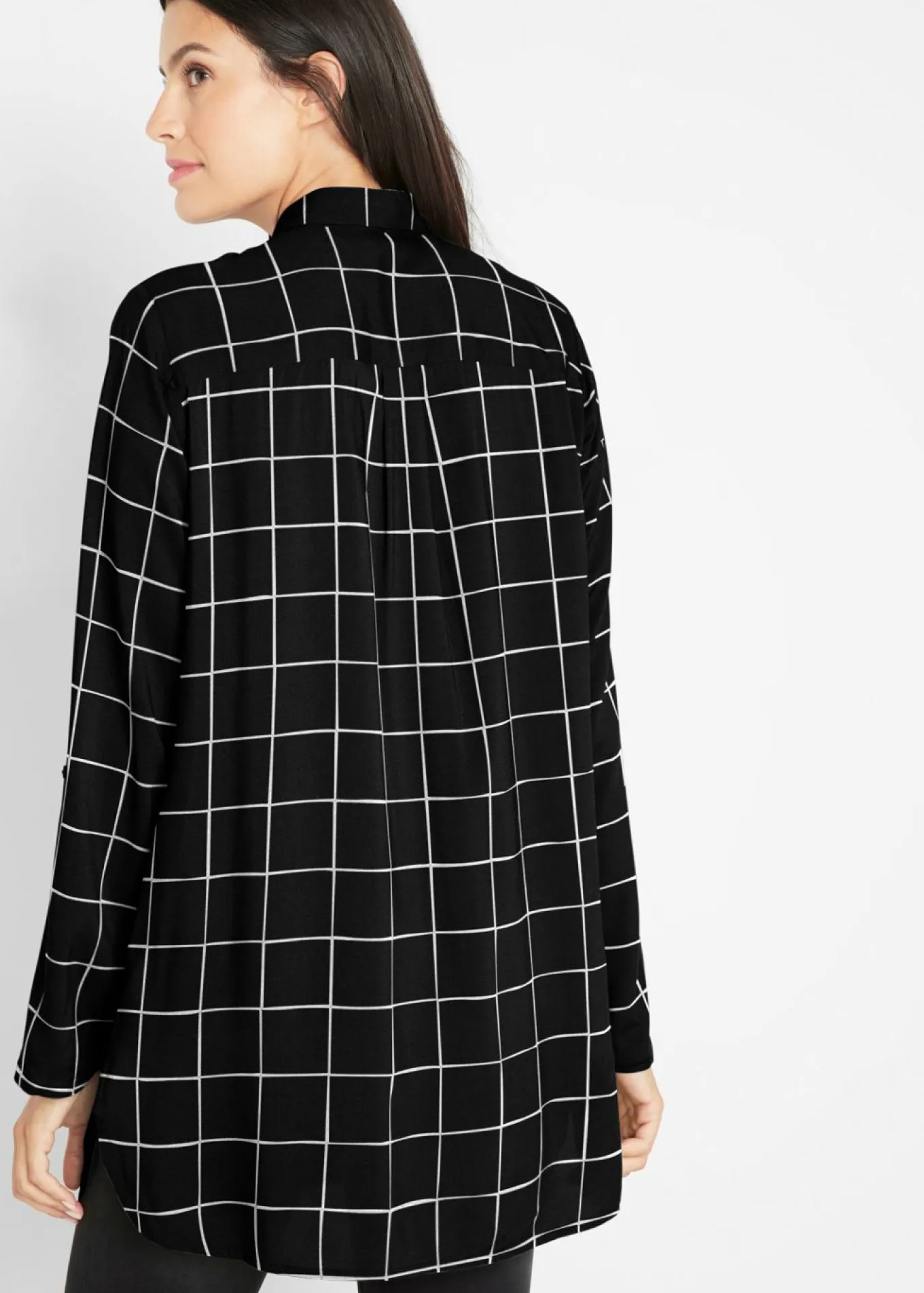 Blusa larga de cuadros con bolsillos