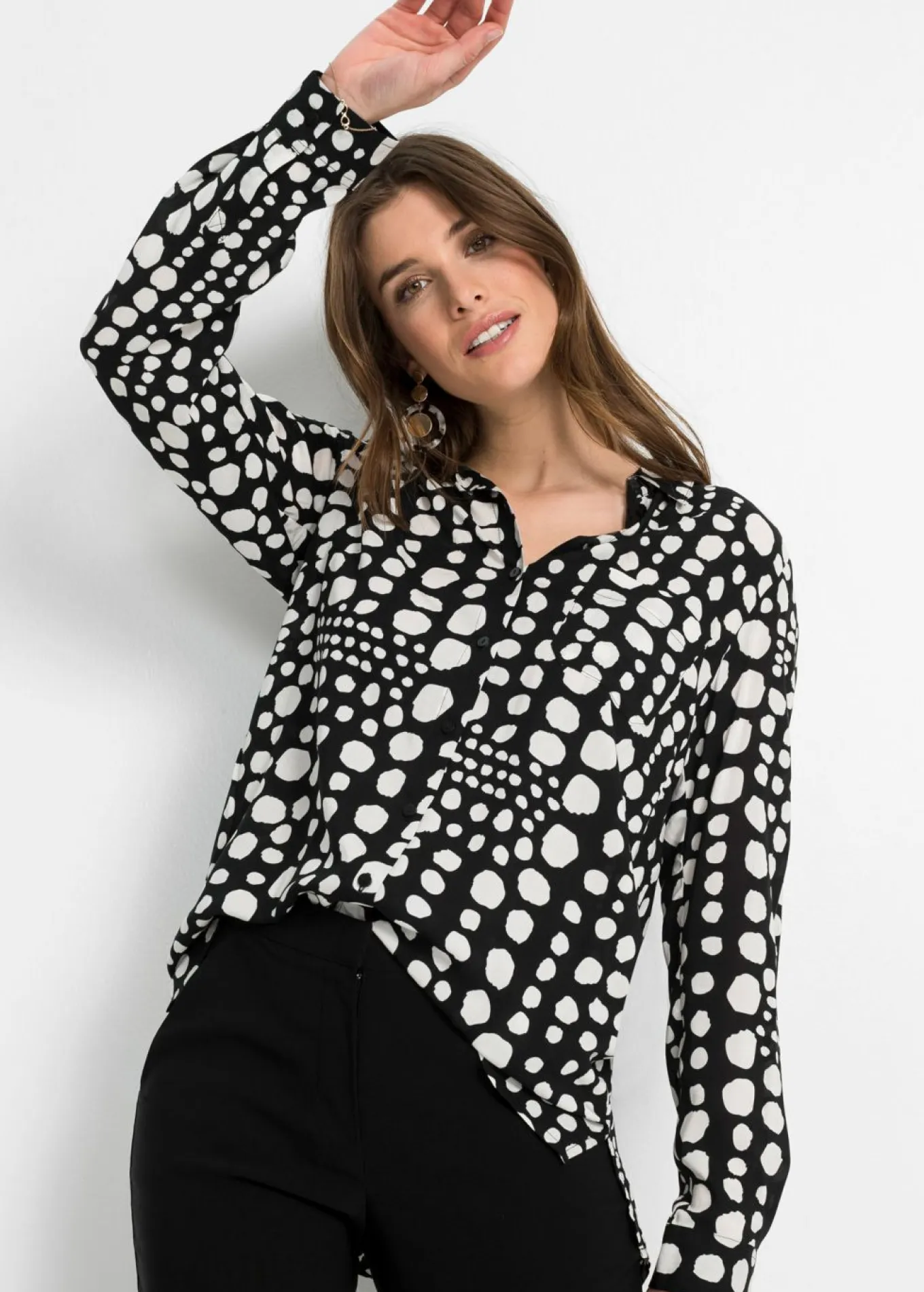 Blusa larga estampada de viscosa fluida