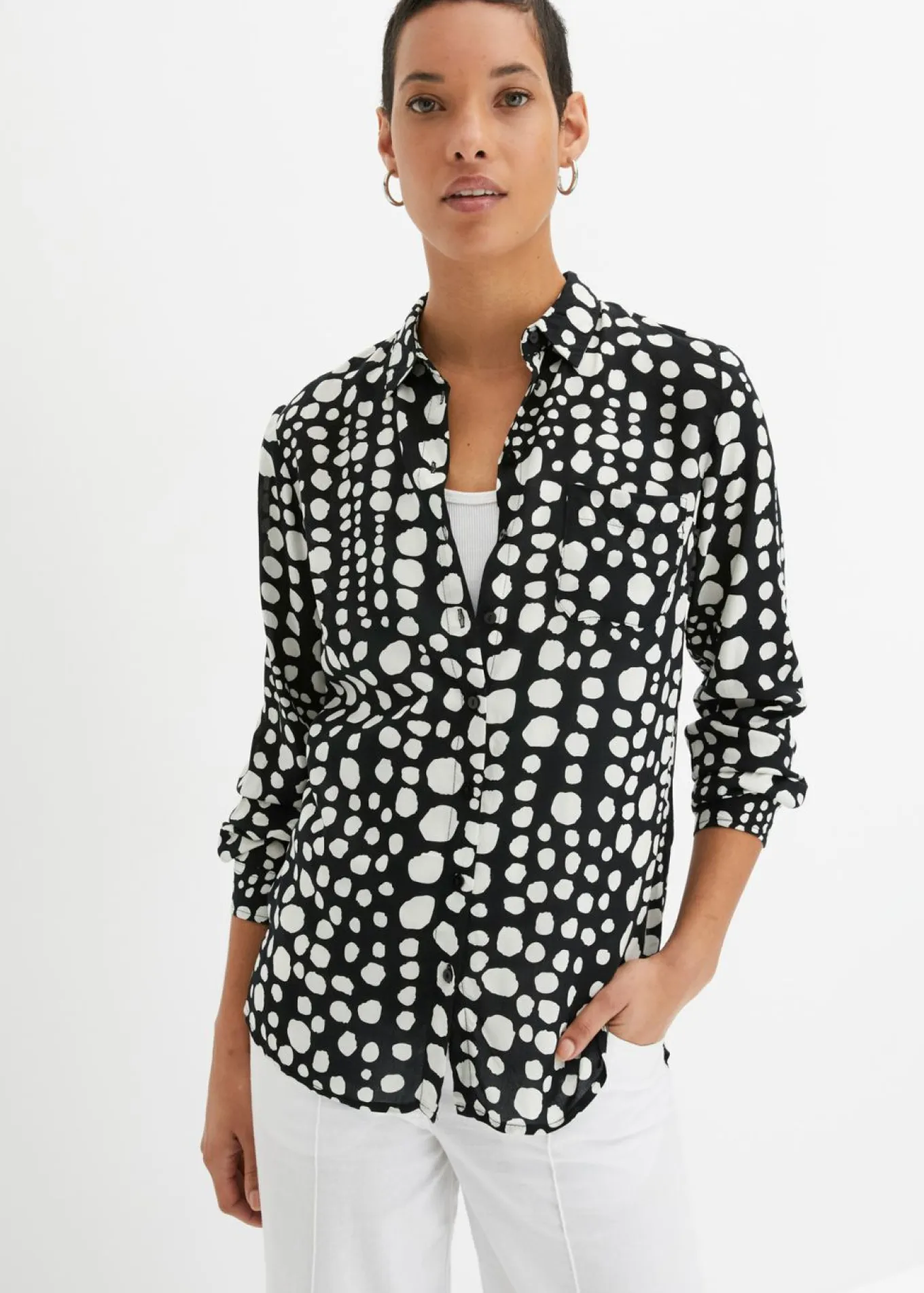 Blusa larga estampada de viscosa fluida