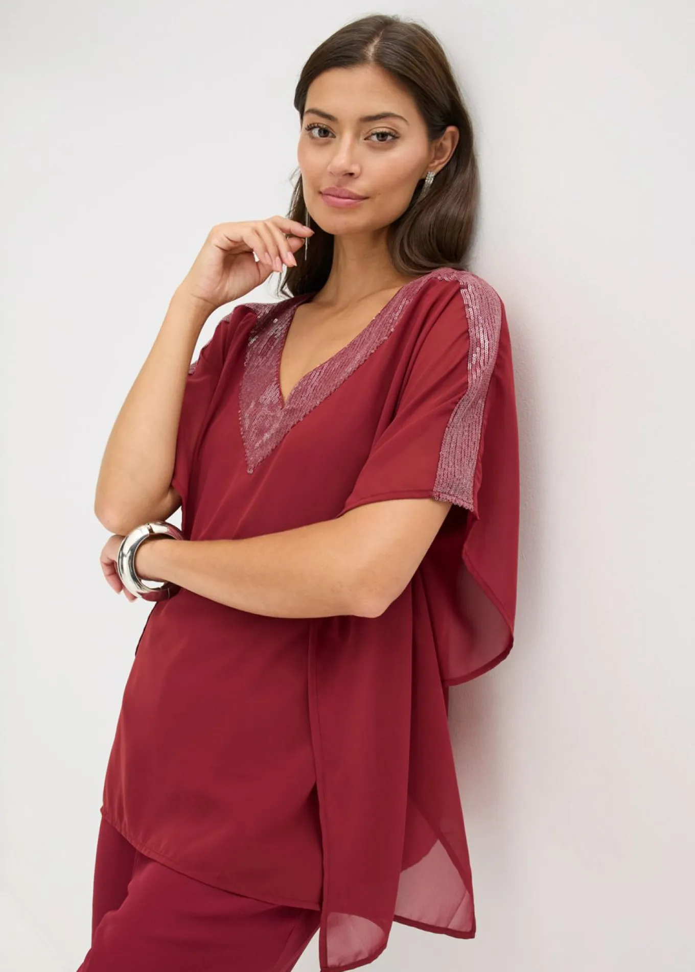 Blusa oversize con inserción de lentejuelas