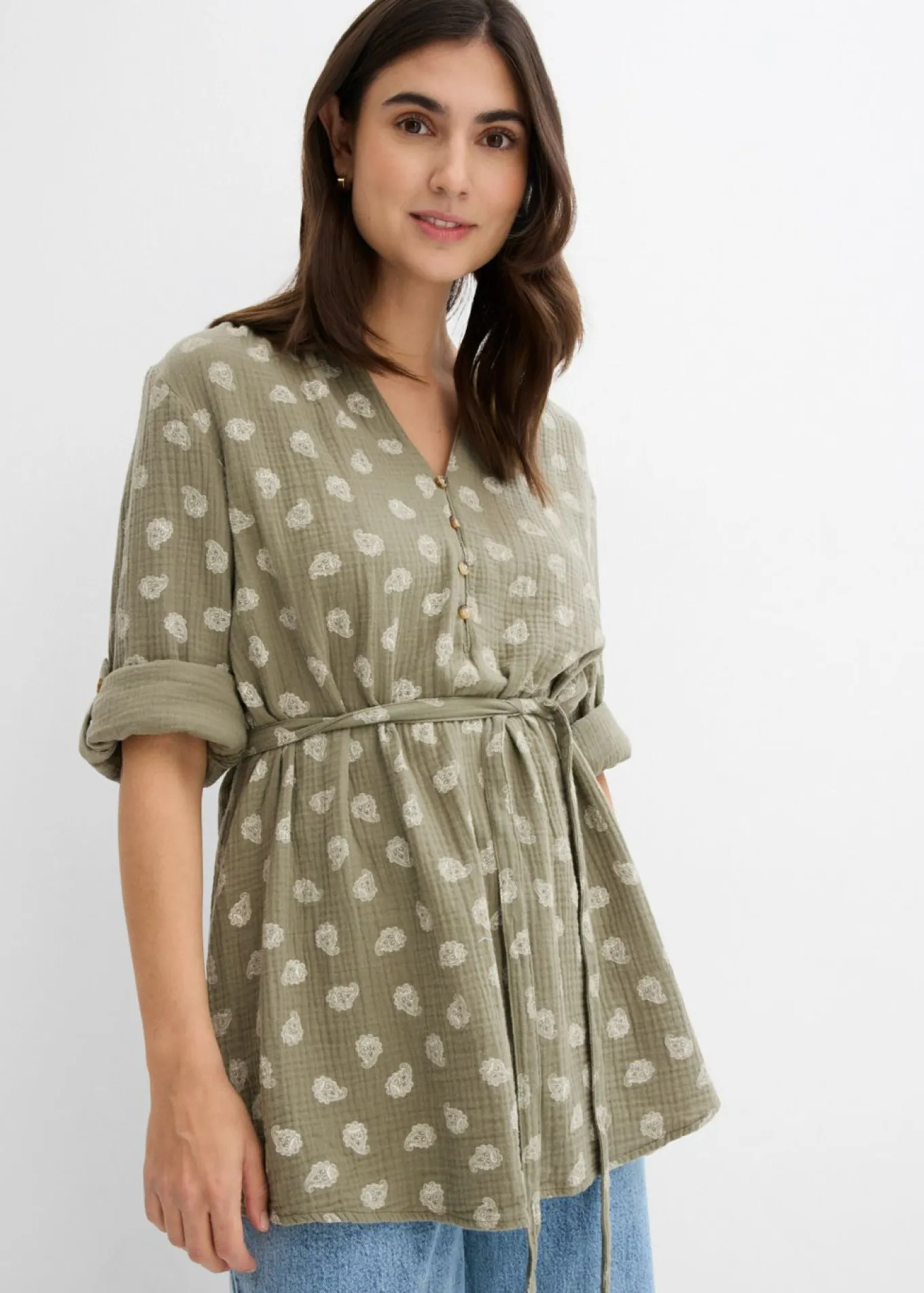Blusa premamá/de lactancia de muselina de algodón puro