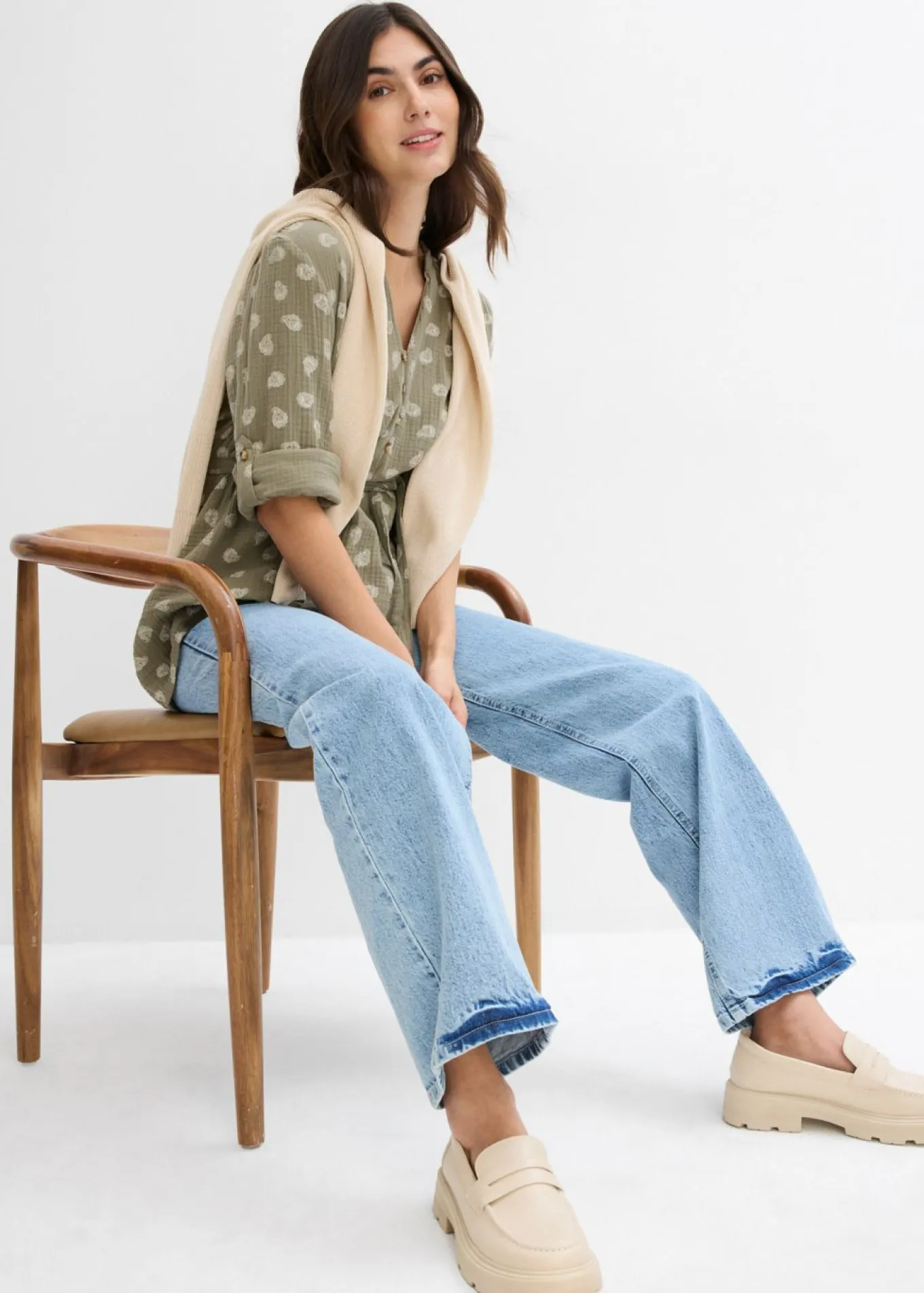Blusa premamá/de lactancia de muselina de algodón puro