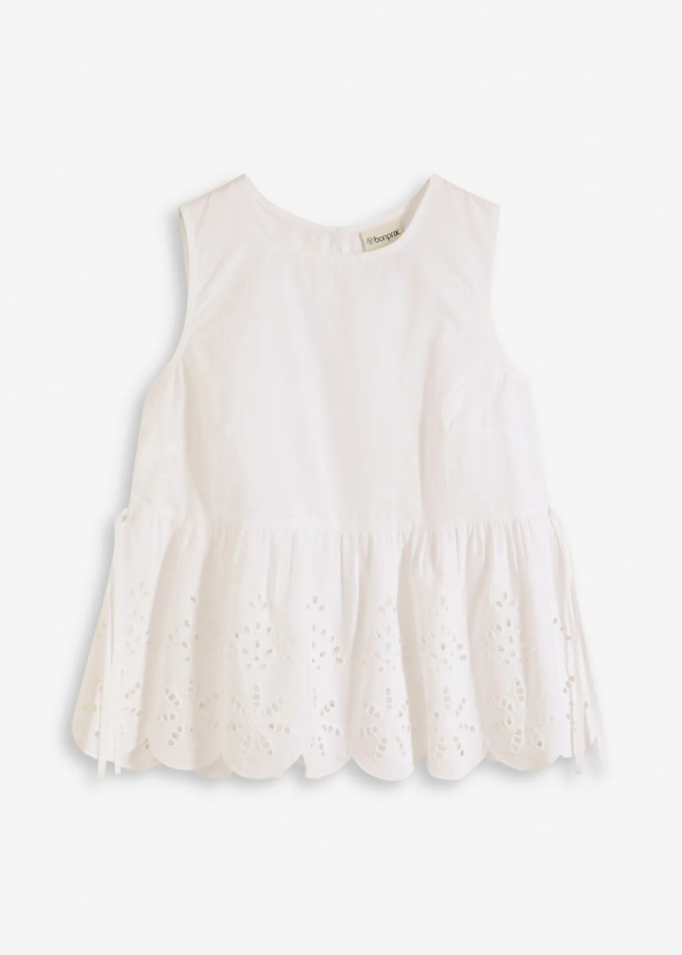 Blusa sin mangas con abertura y bordado calado