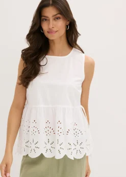 Blusa sin mangas con abertura y bordado calado