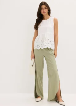 Blusa sin mangas con abertura y bordado calado