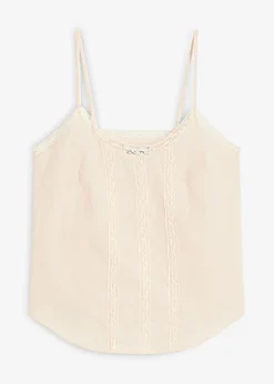 Blusa sin mangas de algodón puro con bordado calado