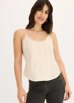 Blusa sin mangas de algodón puro con bordado calado