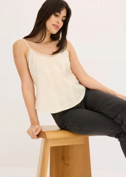 Blusa sin mangas de algodón puro con bordado calado