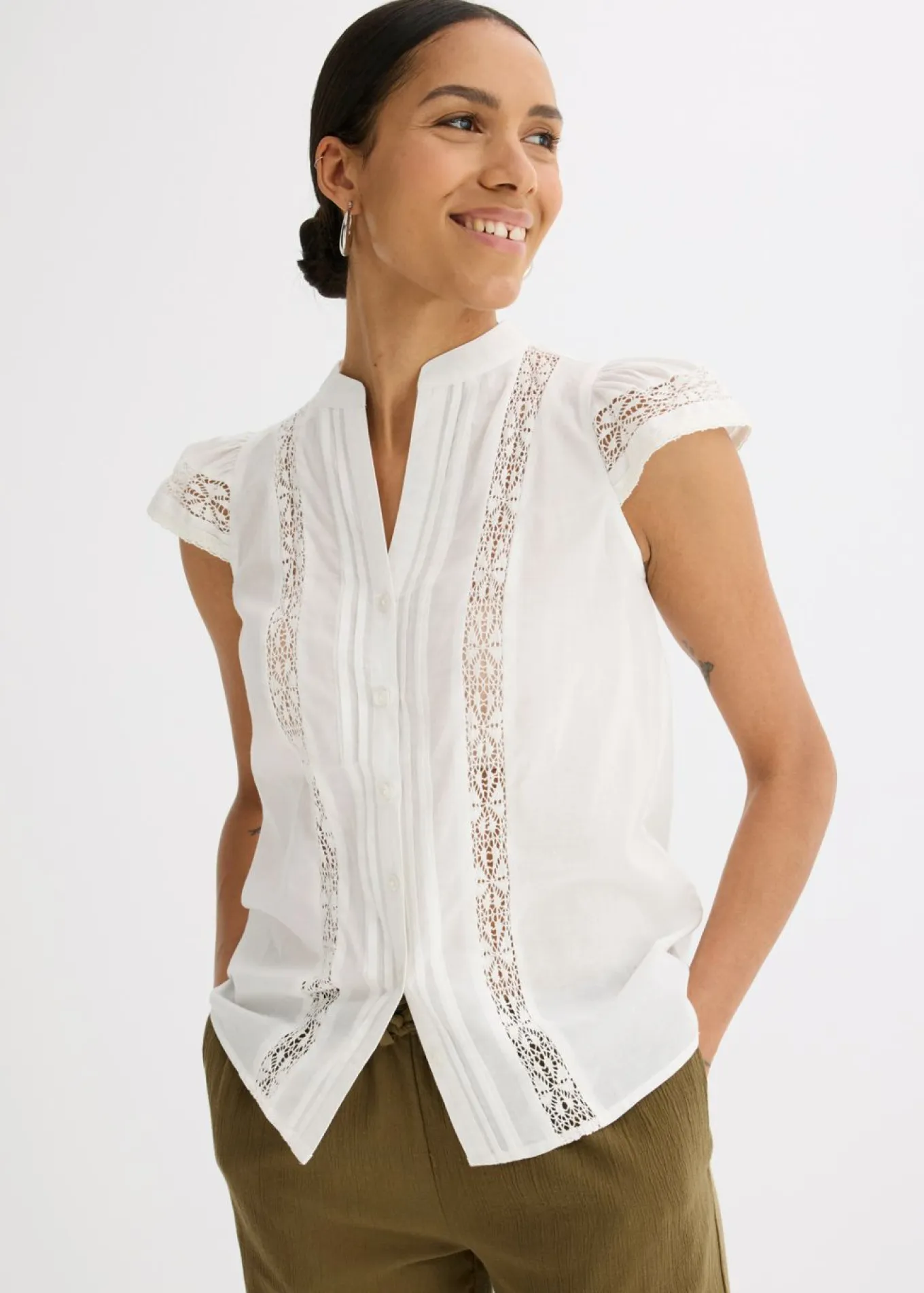 Blusa sin mangas de algodón puro con bordado calado