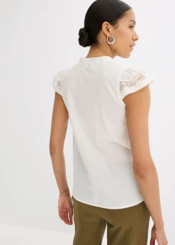 Blusa sin mangas de algodón puro con bordado calado