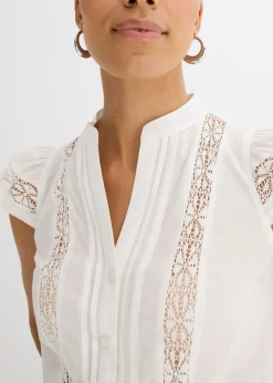 Blusa sin mangas de algodón puro con bordado calado