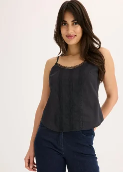 Blusa sin mangas de algodón puro con bordado calado