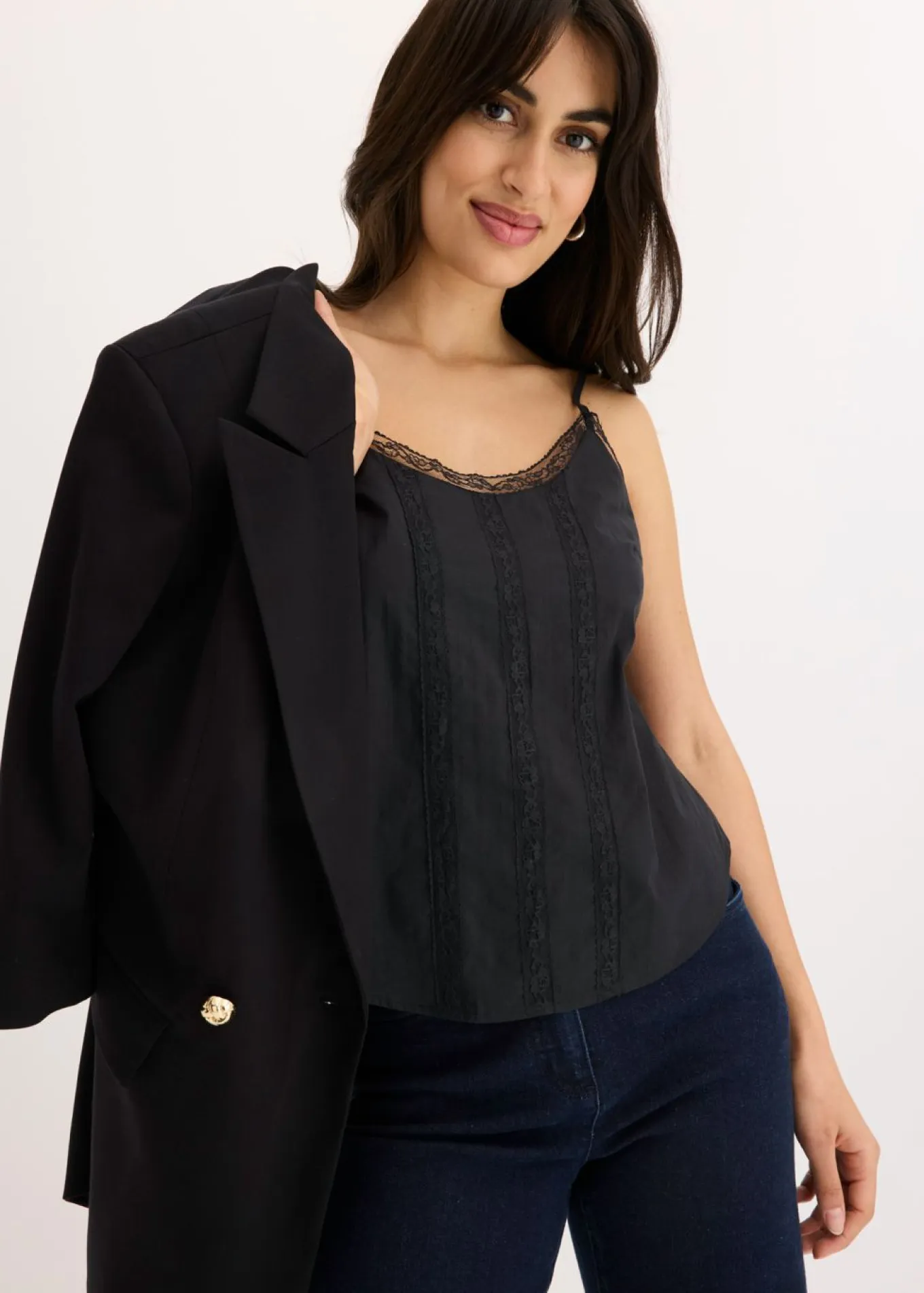 Blusa sin mangas de algodón puro con bordado calado