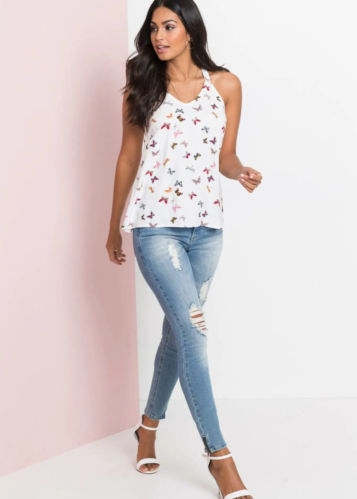 Blusa sin mangas de viscosa pura