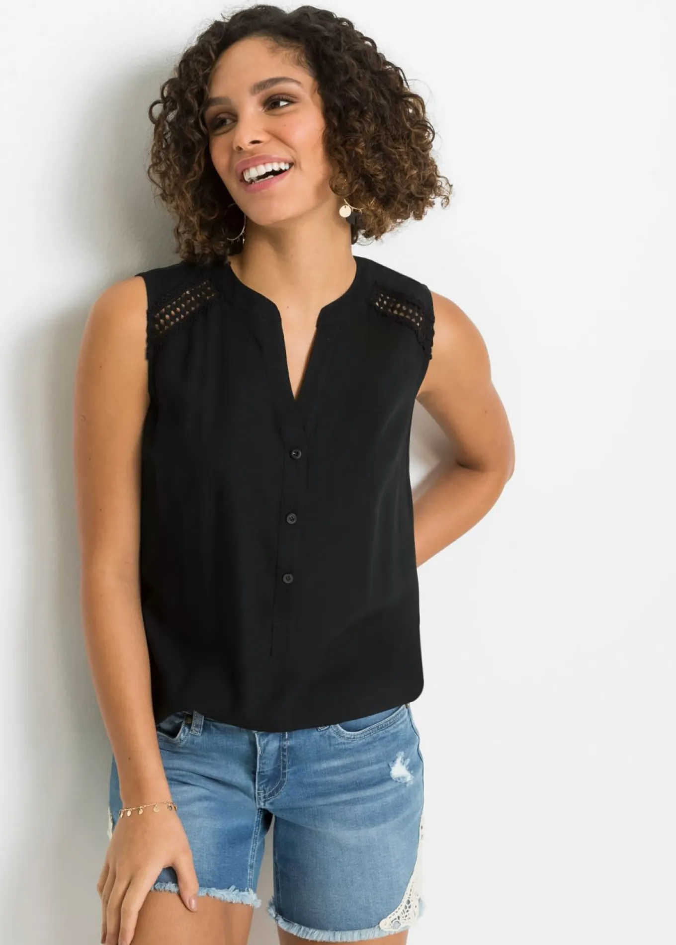Blusa sin mangas de viscosa pura