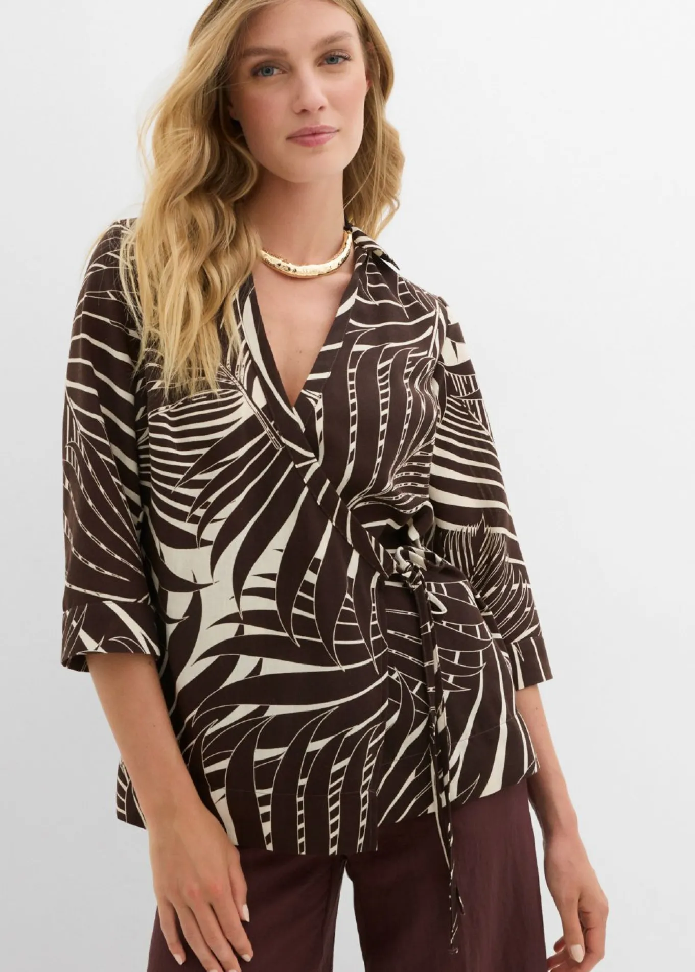 Blusa tipo kimono con aspecto de lino