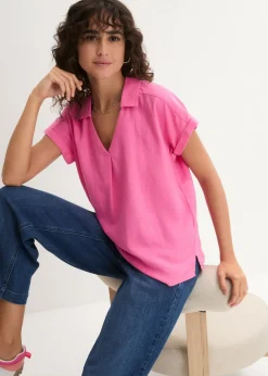Blusa tipo túnica de mezcla de lino vaporosa