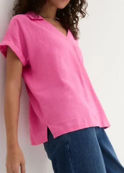 Blusa tipo túnica de mezcla de lino vaporosa