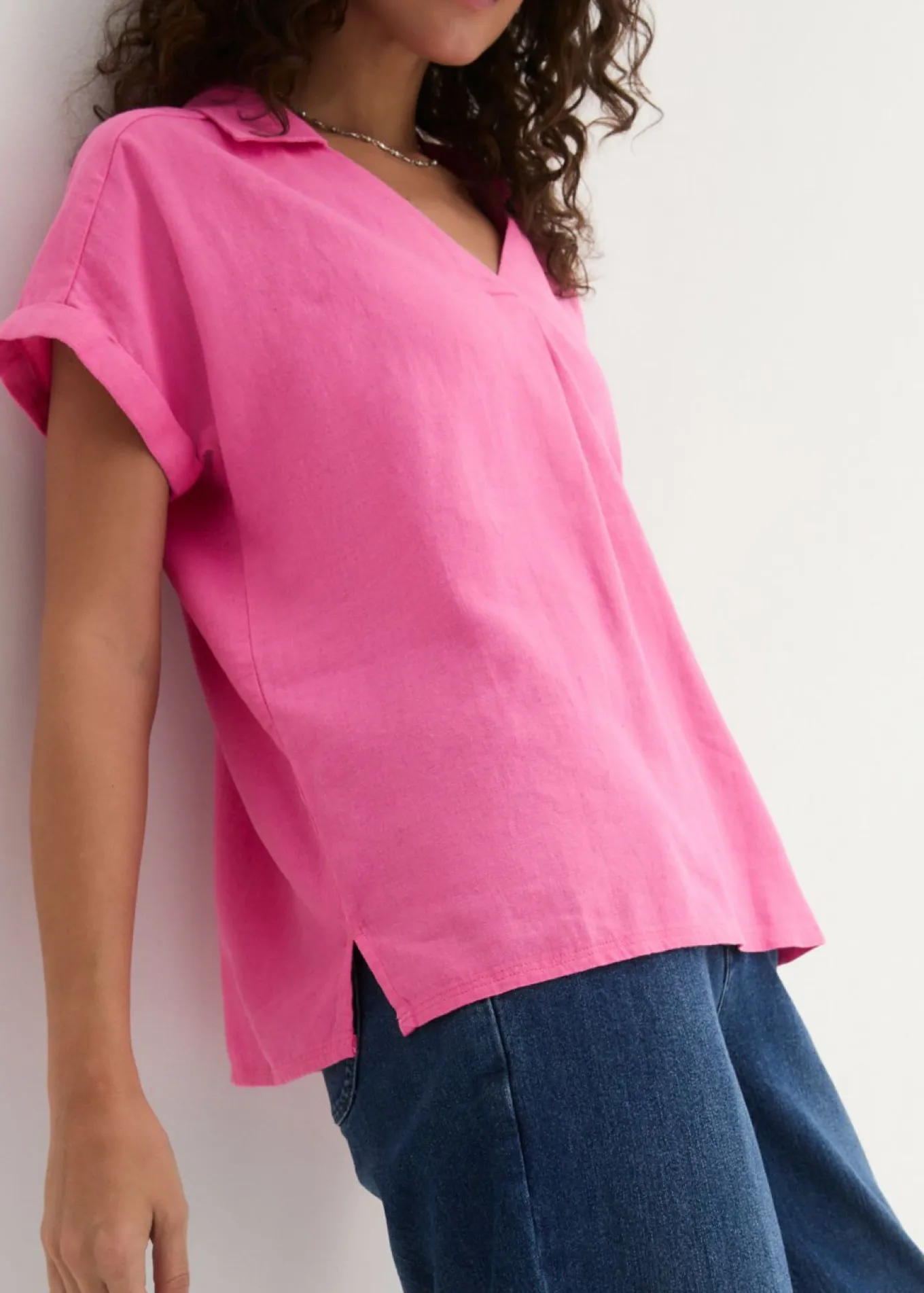 Blusa tipo túnica de mezcla de lino vaporosa