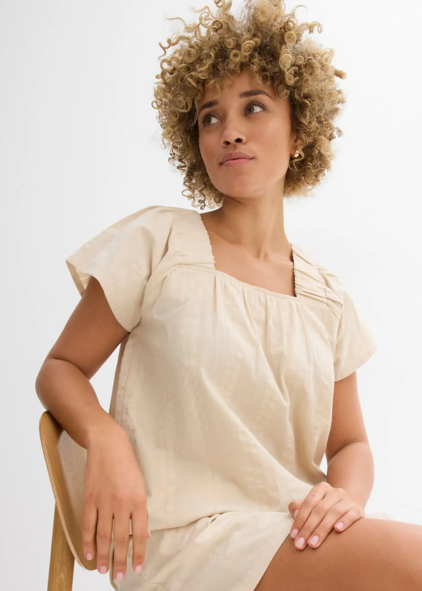 Blusa tipo túnica de milrayas de algodón