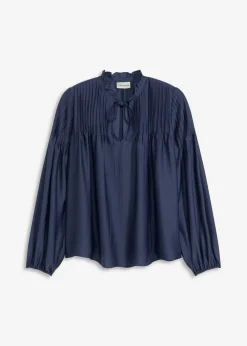 Blusa tipo túnica de satén brillante con ribetes