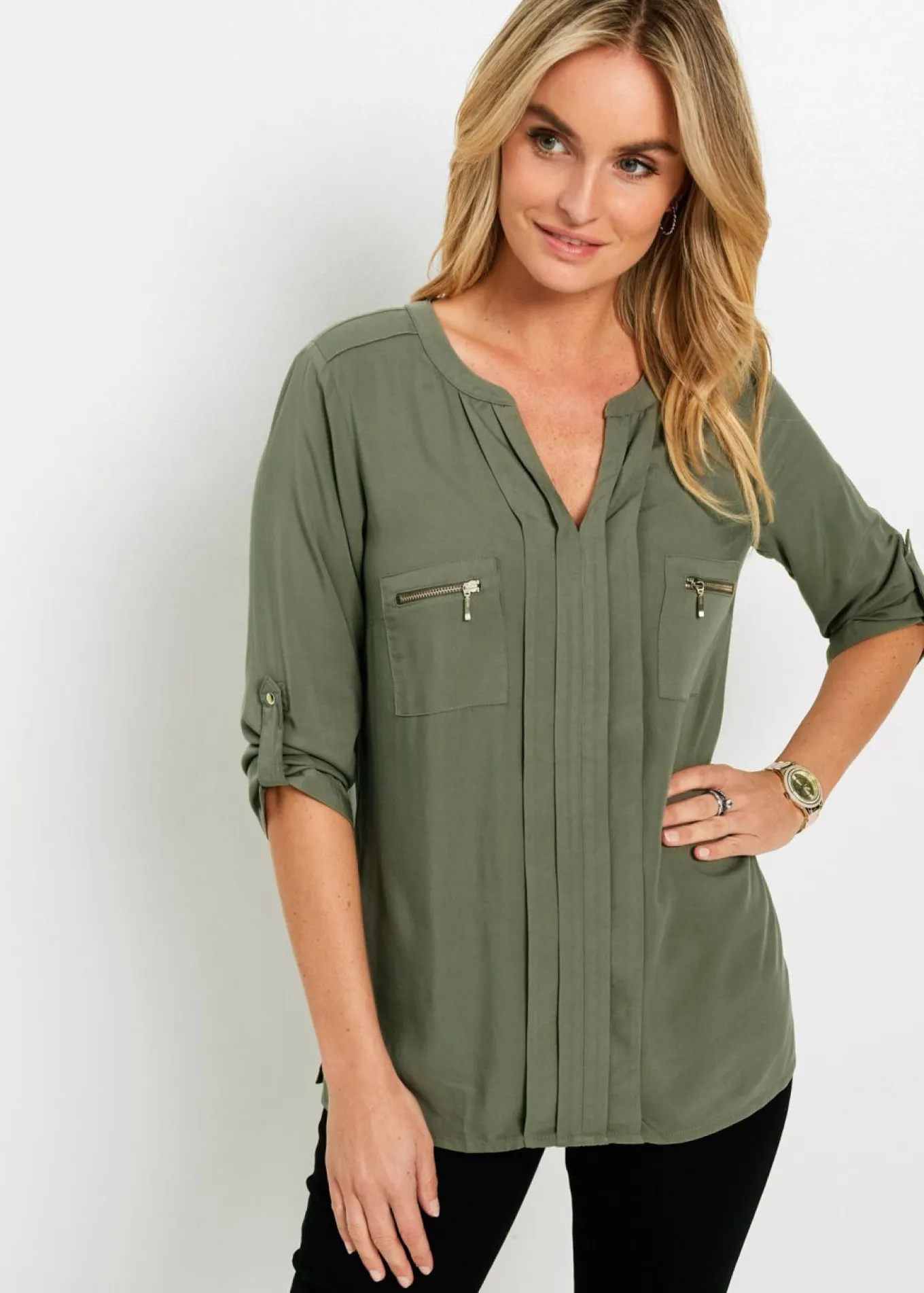 Blusa tipo túnica de viscosa fluida