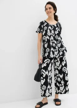 Blusa tipo túnica de viscosa arrugada
