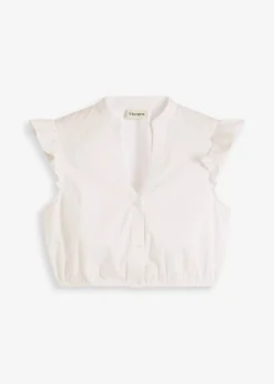 Blusa tirolesa con cuello alto y volantes en las mangas