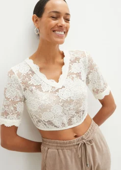 Blusa tirolesa de encaje con botones