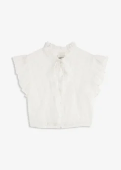 Blusa tirolesa de tul delicado con estampado de lunares