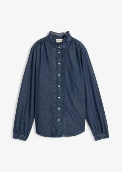 Blusa vaquera de algodón orgánico con volantes