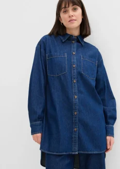 Blusa vaquera de tejido vaquero grueso de algodón puro con corte holgado