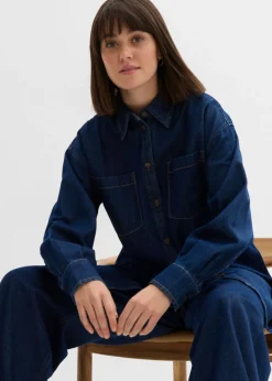 Blusa vaquera de tejido vaquero grueso de algodón puro con corte holgado