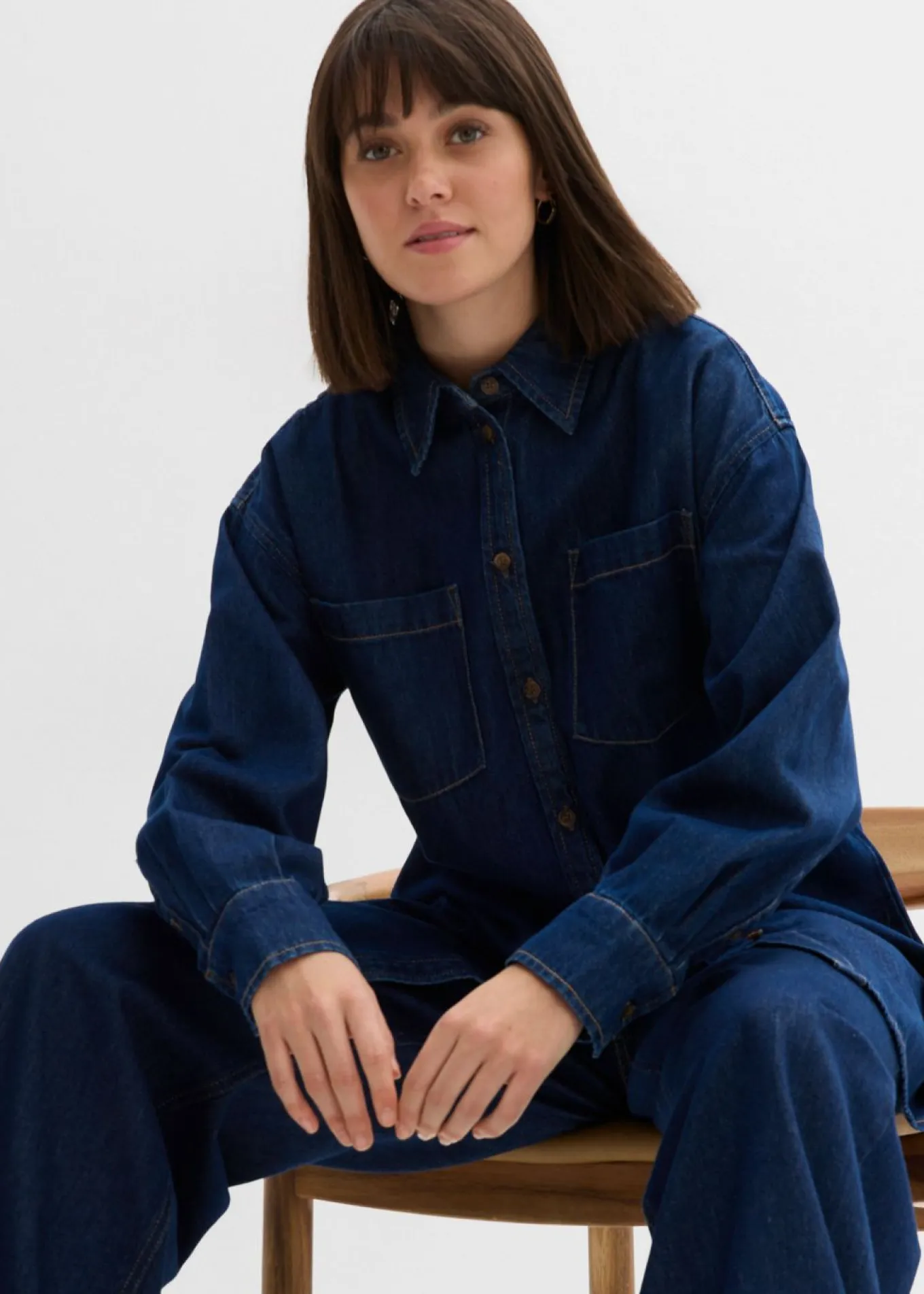 Blusa vaquera de tejido vaquero grueso de algodón puro con corte holgado