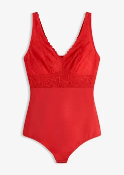 Body con efecto moldeador medio y encaje de corazones