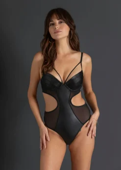 Body con tanga con abertura y efecto mojado