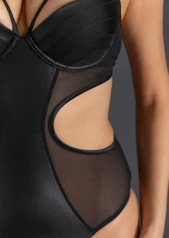 Body con tanga con abertura y efecto mojado
