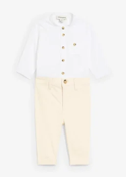 Body tipo camisa y pantalón tipo chino de algodón puro (conjunto de 2 piezas)