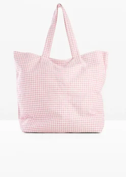 Bolso tipo shopper de lona con estampado de cuadros vichy