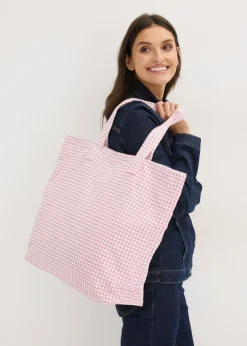 Bolso tipo shopper de lona con estampado de cuadros vichy