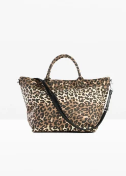 Bolso tipo shopper de lona con estampado de leopardo