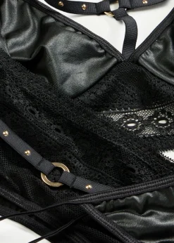 Bralette + tanga + sujetador con tirantes con efecto mojado (3 piezas)
