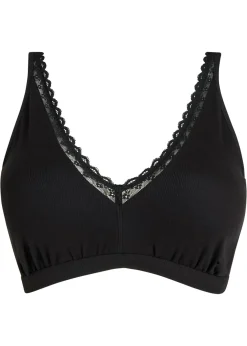 Bralette de canalé de algodón orgánico con encaje